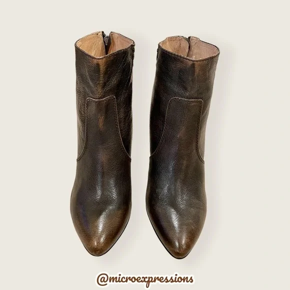 $349 Frye Regina Distressed Brown Real Leather Heeled Southern Ankle Booties - Picture 2 of 7